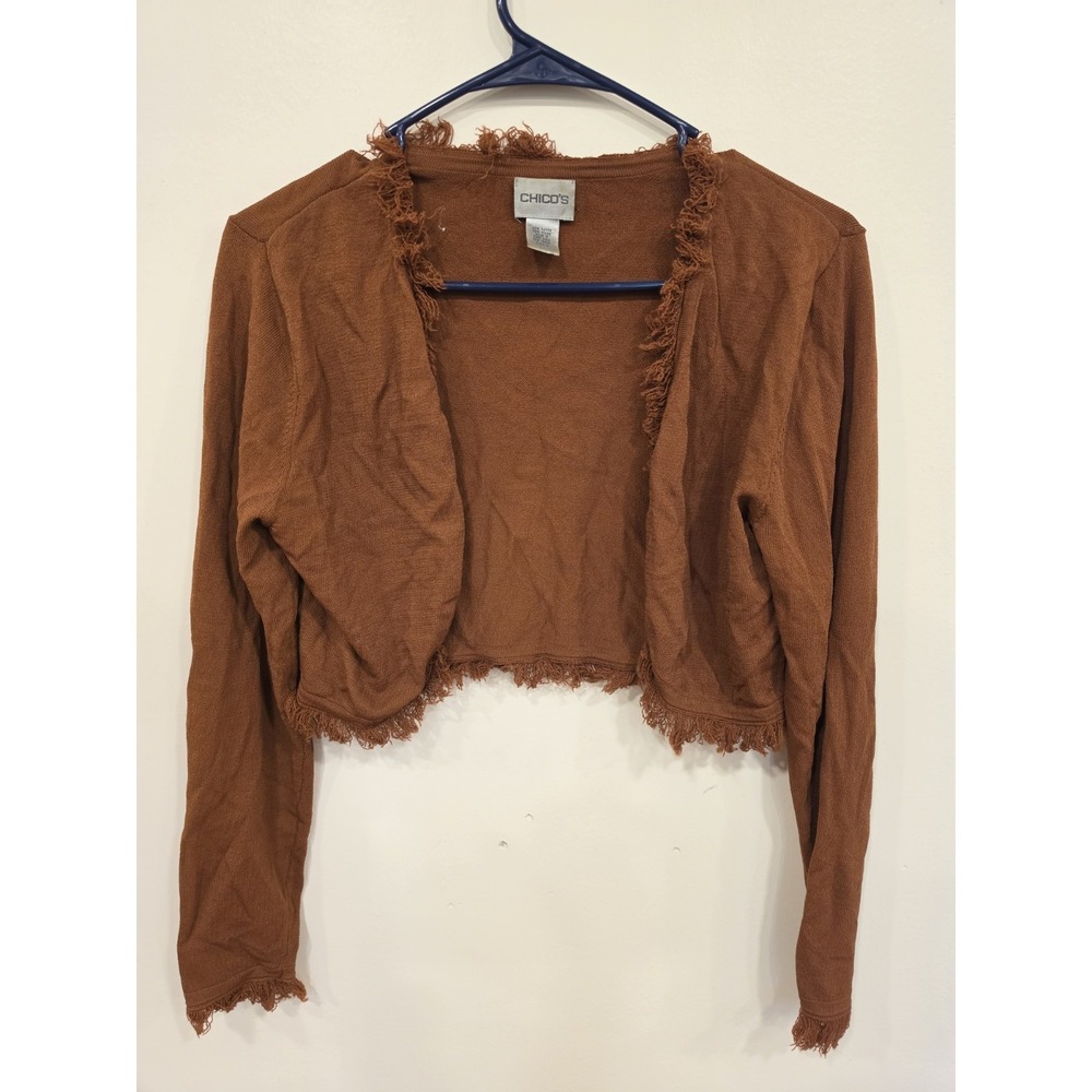 Y2K Cinnamon Brown Boho Fringe Cropped Shrug Cardigan S/M Phoebe Buffay 90s